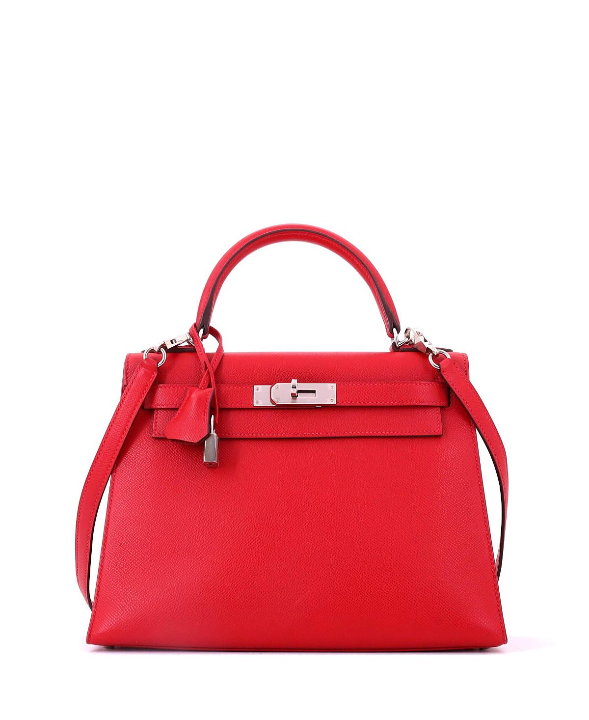 Pre-Owned Hermes Kelly 28 Handbag Red Epsom with Palladium Hardware
