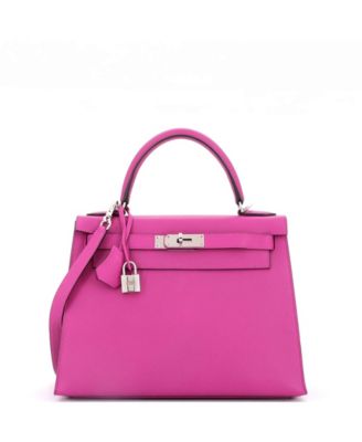 Kelly 28 Handbag Pink Epsom with Palladium Hardware