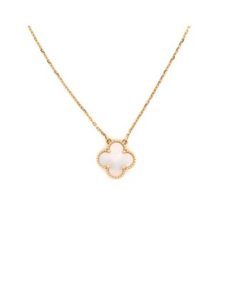  Vintage Alhambra Pendant Necklace 18K Gold and Mother of Pearl, 16.5"