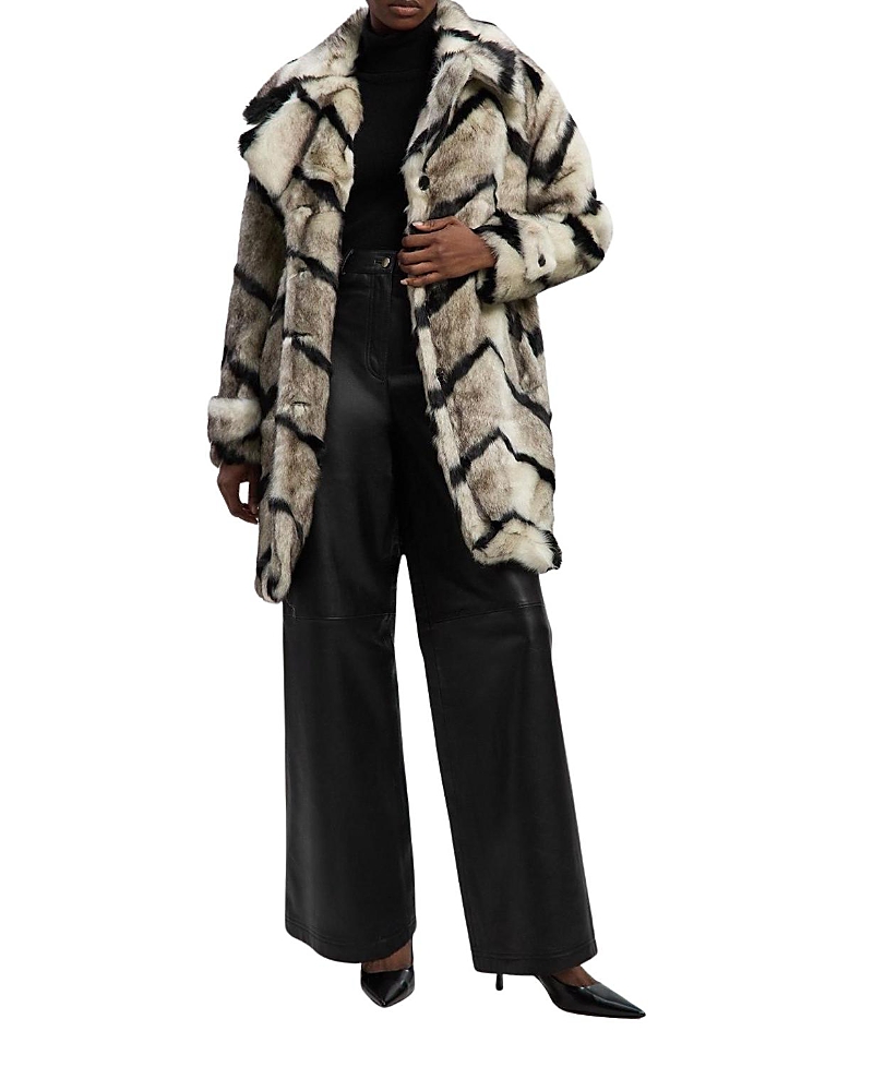 Karen Millen Mono Faux Fur Belted Longline Coat