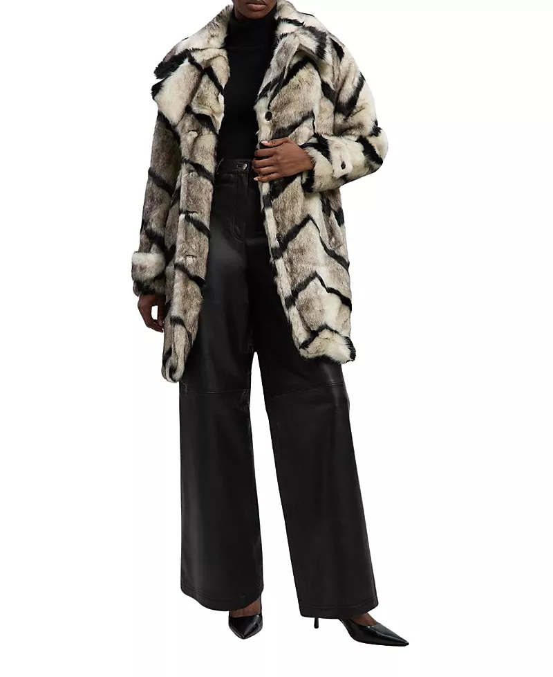 Karen Millen Mono Faux Fur Belted Longline Coat