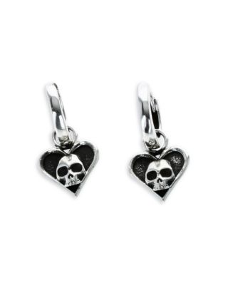 Sterling Silver High Roller Club Micro Skull Heart Suit Drop Earrings