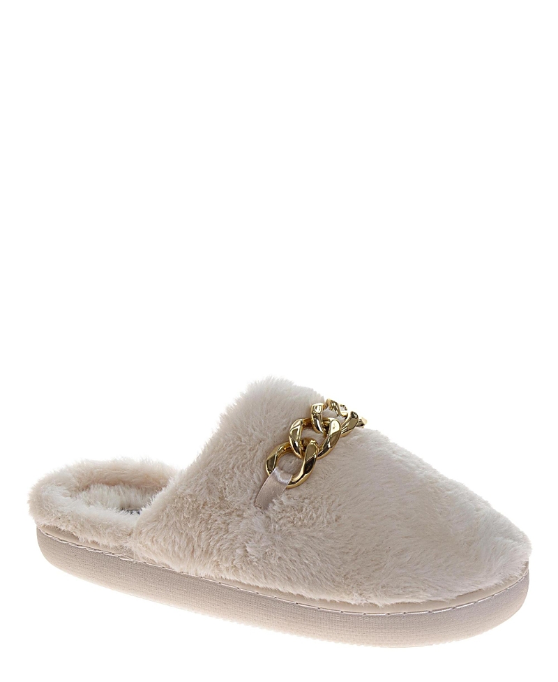 Badgley Mischka Women's Fuzzy Metal Accent Slippers