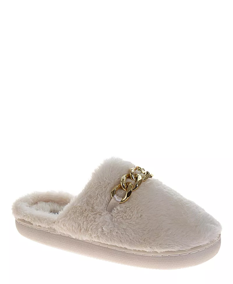 Badgley Mischka Women's Fuzzy Metal Accent Slippers