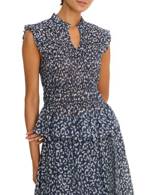 Smocked Leopard Sketch Top