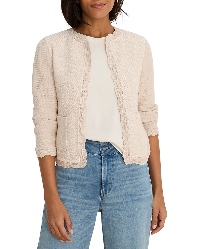 Nic+Zoe Scalloped Trim Weave Mix Knit Jacket