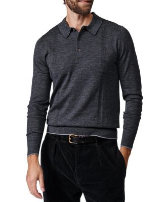  Elm Merino Textured Long Sleeve Polo