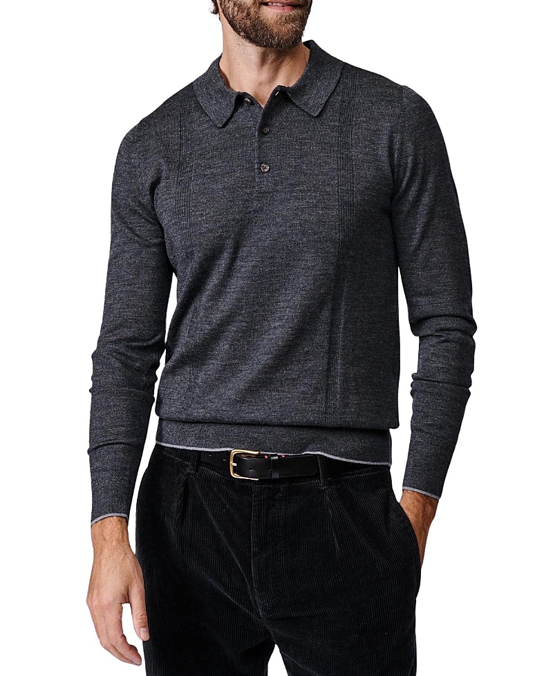 Aubin Elm Merino Textured Long Sleeve Polo