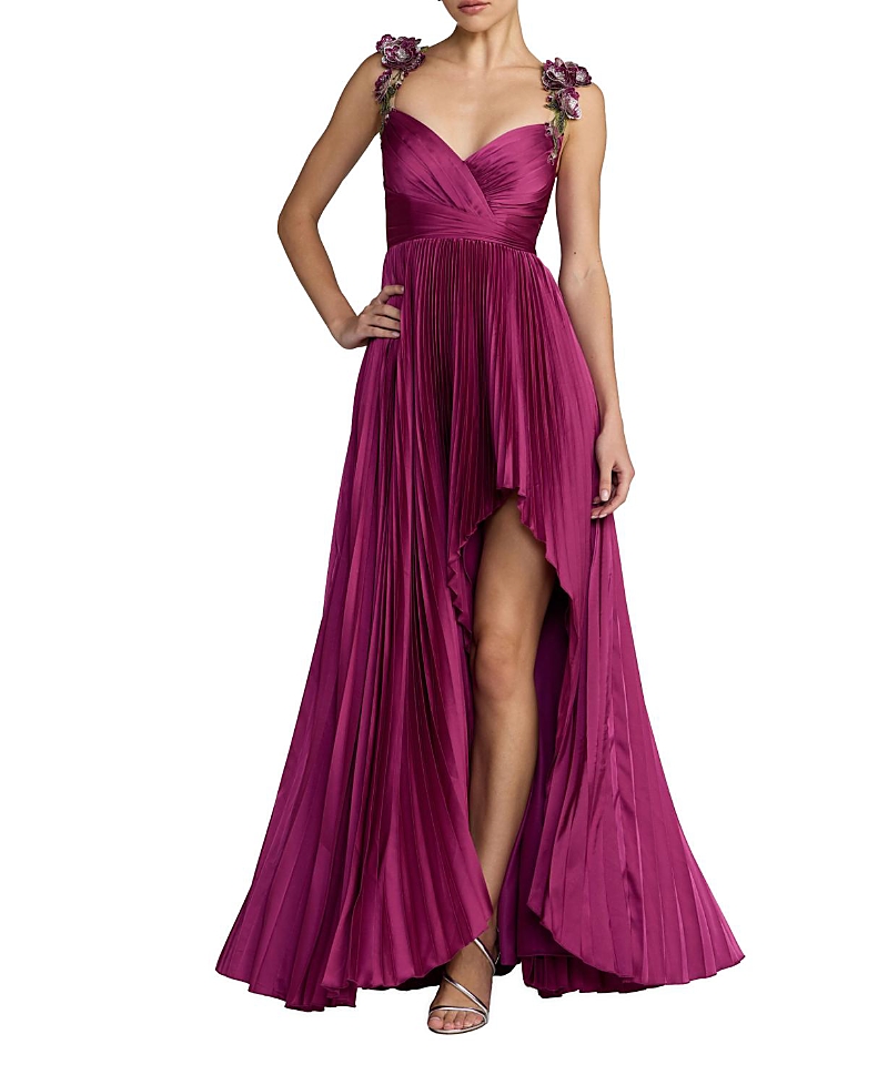 Mac Duggal Charmeuse Sleeveless Beaded Detail Gown With Slit