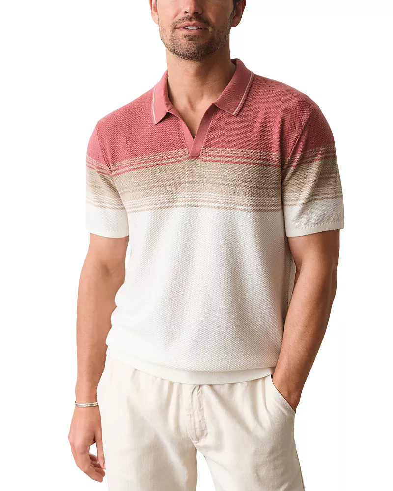 Marine Layer Greyson Withered Rose Stripe Polo Sweater