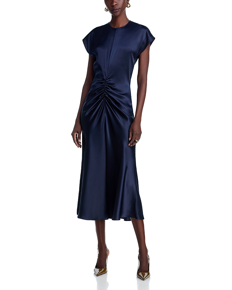 Argent Shirred Silk Dress