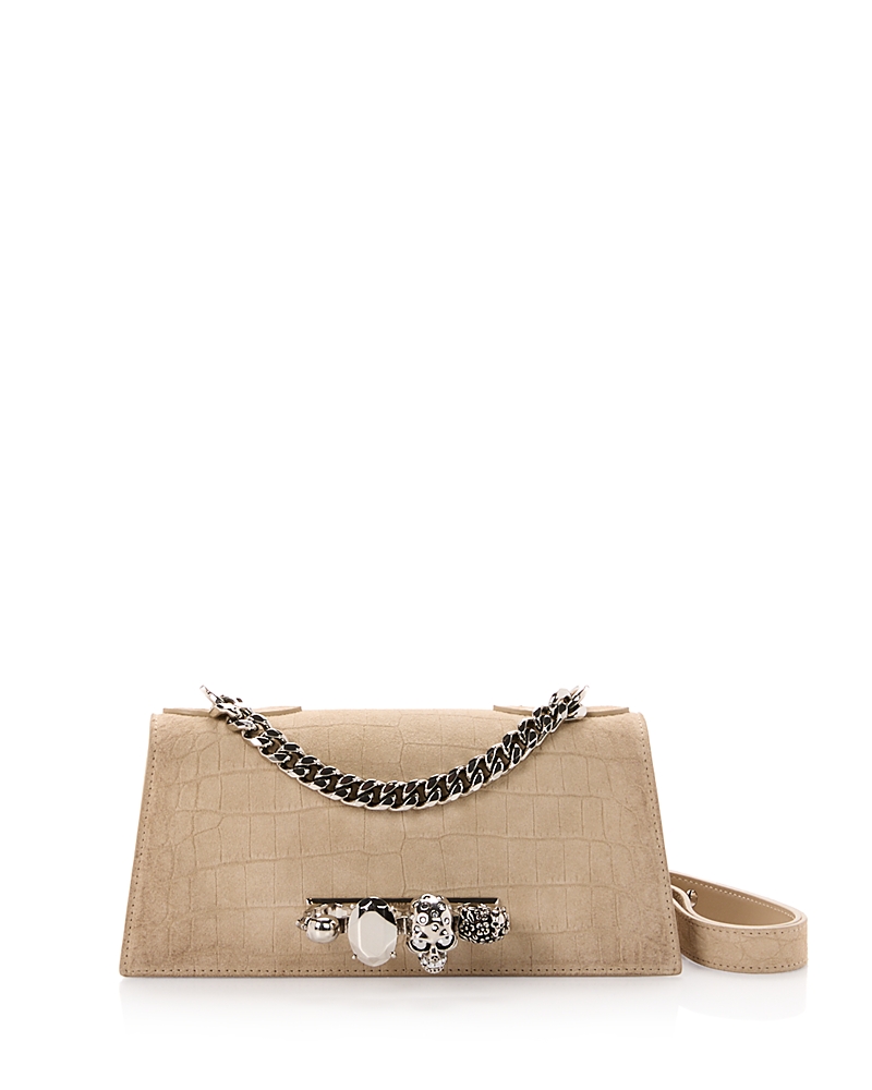 McQueen Knuckles Embossed Suede Shoulder Bag