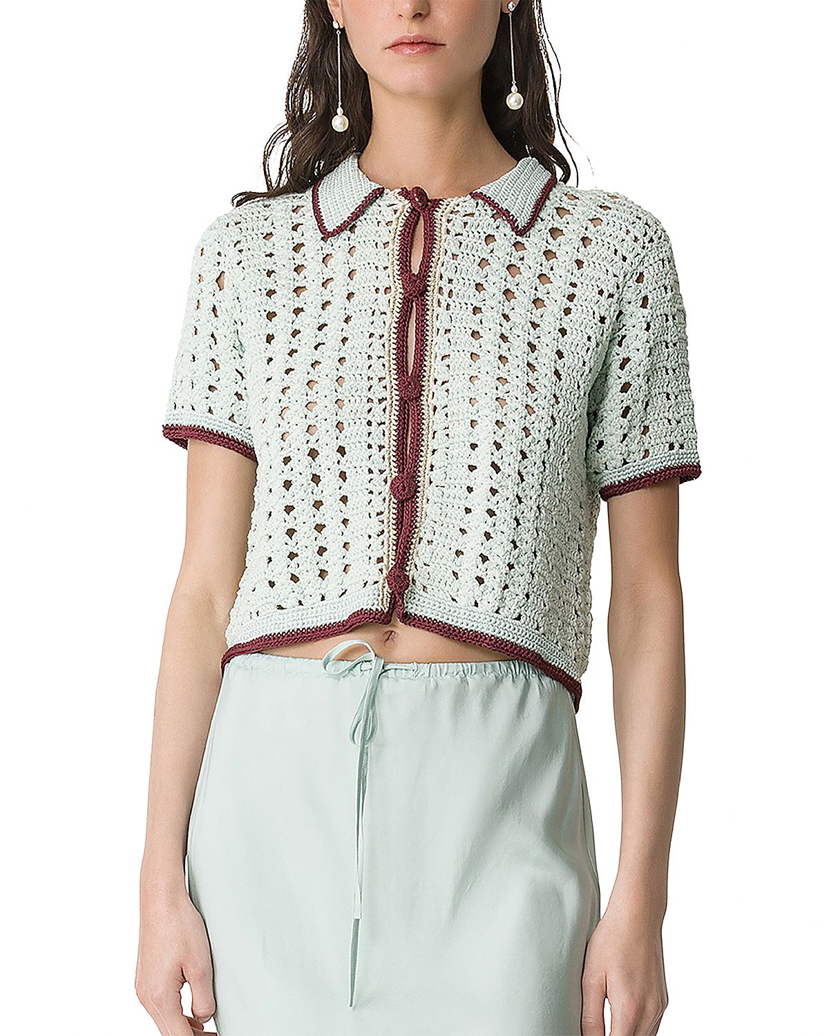 forte_forte Cable Luxe Crocheted Polo Shirt