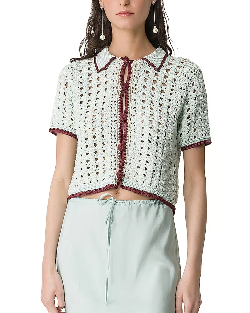 forte_forte Cable Luxe Crocheted Polo Shirt