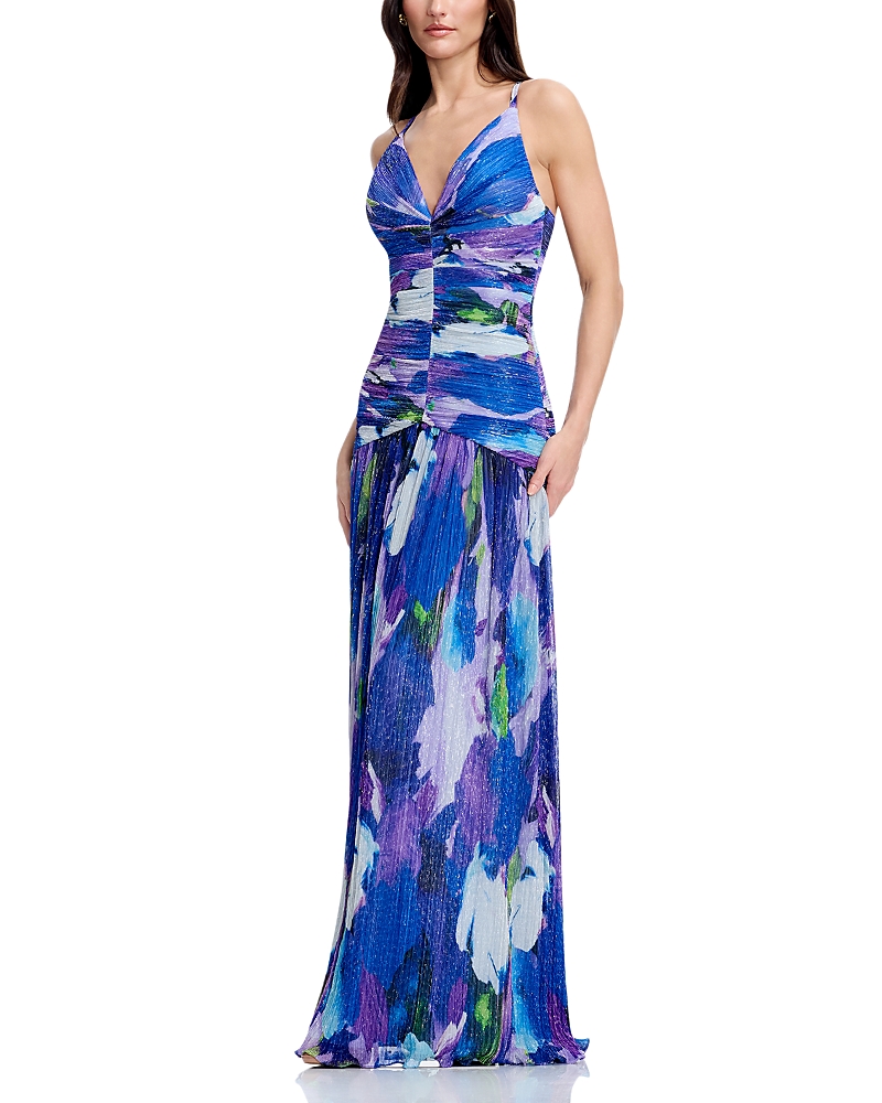 Dress the Population Sleeveless Deep V Neck Ruched A Line Dress