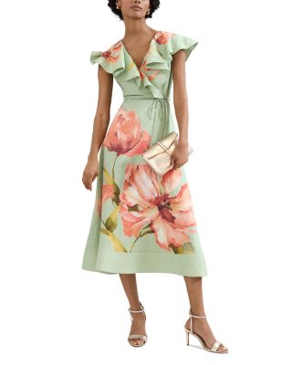 Petites Matilda Green Floral Midi Dress