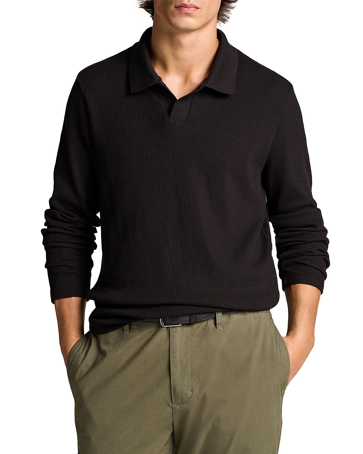 Vince Macro Rib Long Sleeve Johnny Collar Polo