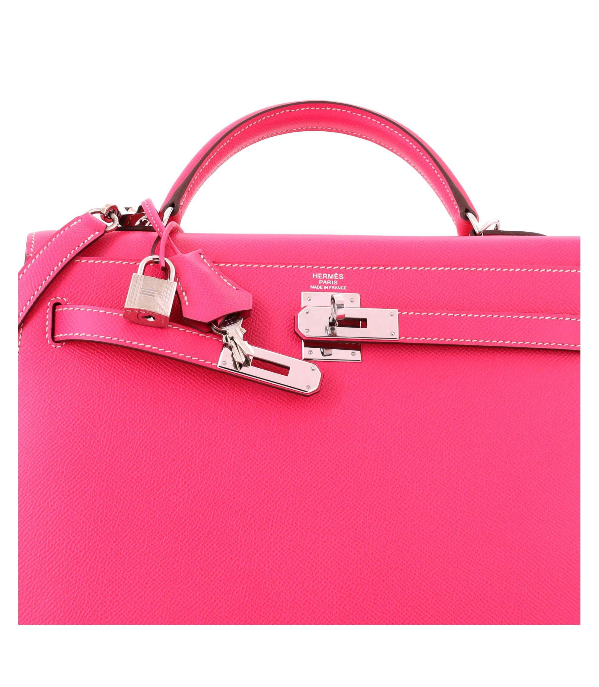 Kelly 32 Handbag Pink Epsom with Palladium Hardware — Image 8