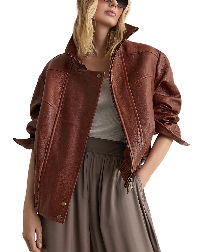 Reiss Petra Oversized Leather Jacket