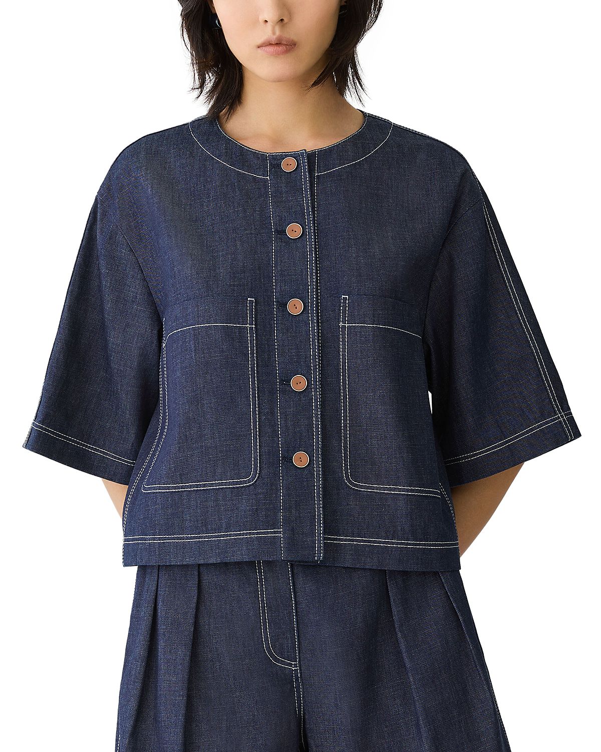Lafayette 148 New York Half Sleeve Denim Jacket