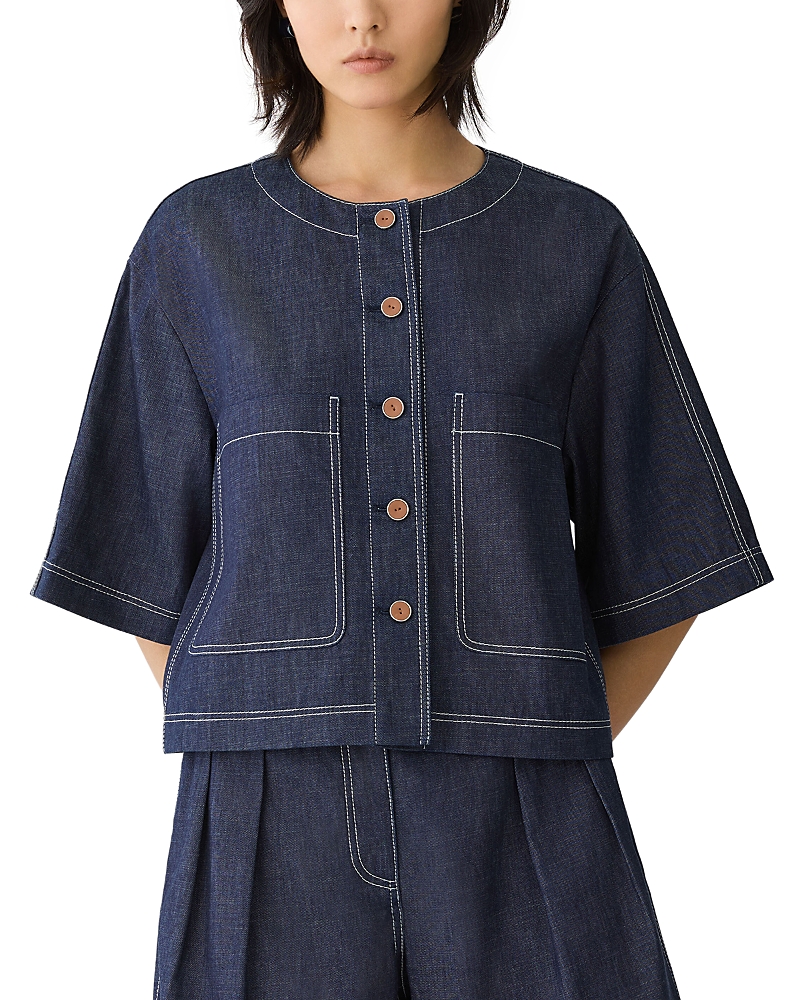 Lafayette 148 New York Half Sleeve Denim Jacket