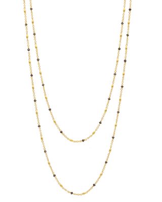 18K & 24K Yellow Gold Olive Black Diamond Five Strand Long Statement Necklace, 7.64 tcw
