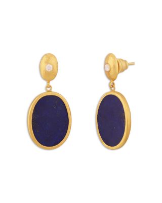 18K & 22K Yellow Gold Rune Lapis & Diamond Drop Earrings
