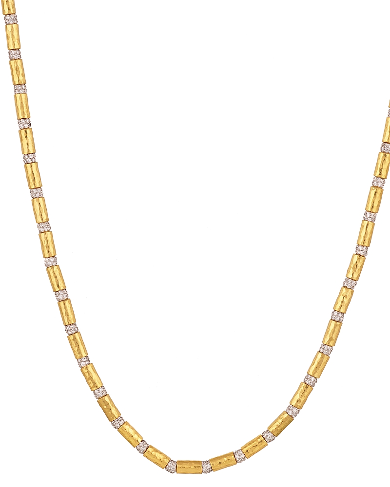 Gurhan 18K White Gold; 18K & 24K Yellow Gold Vertigo Diamond Tube Link Collar Necklace, 4.3 tcw