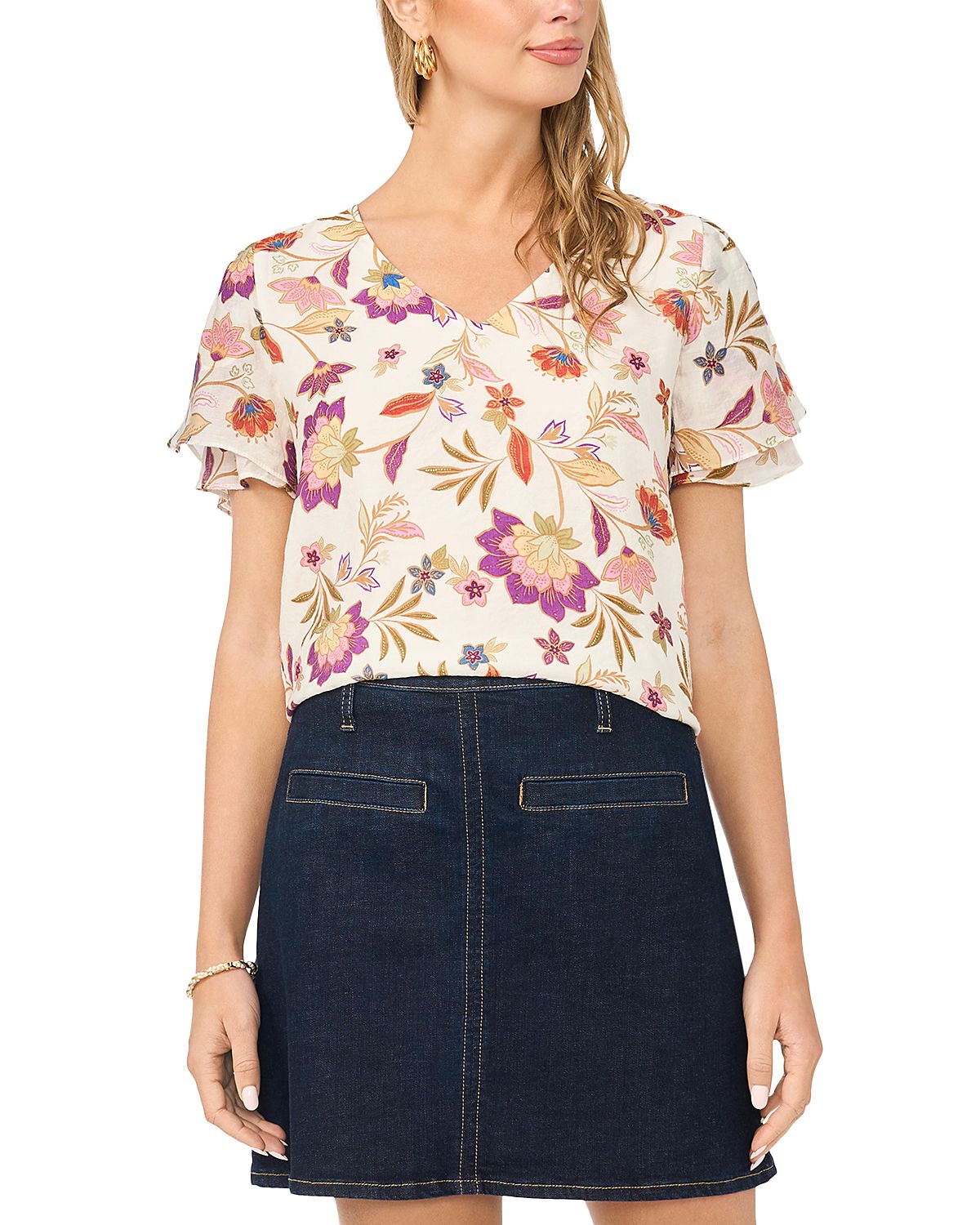 Vince Camuto V Neck Ruffle Seam Blouse
