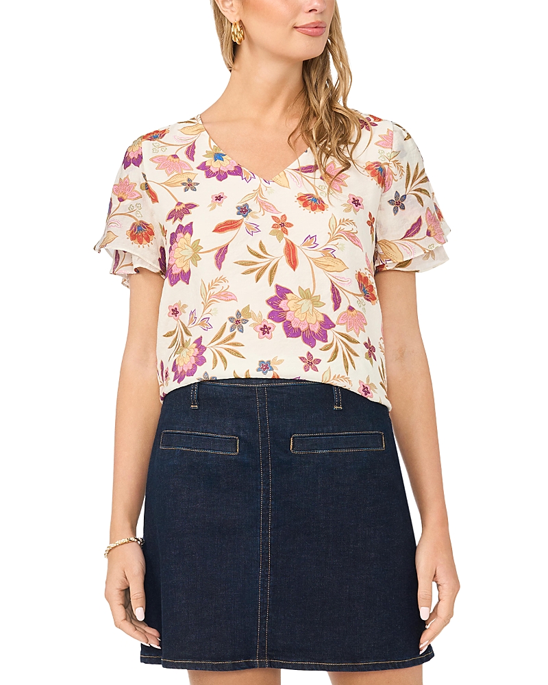 Vince Camuto V Neck Ruffle Seam Blouse