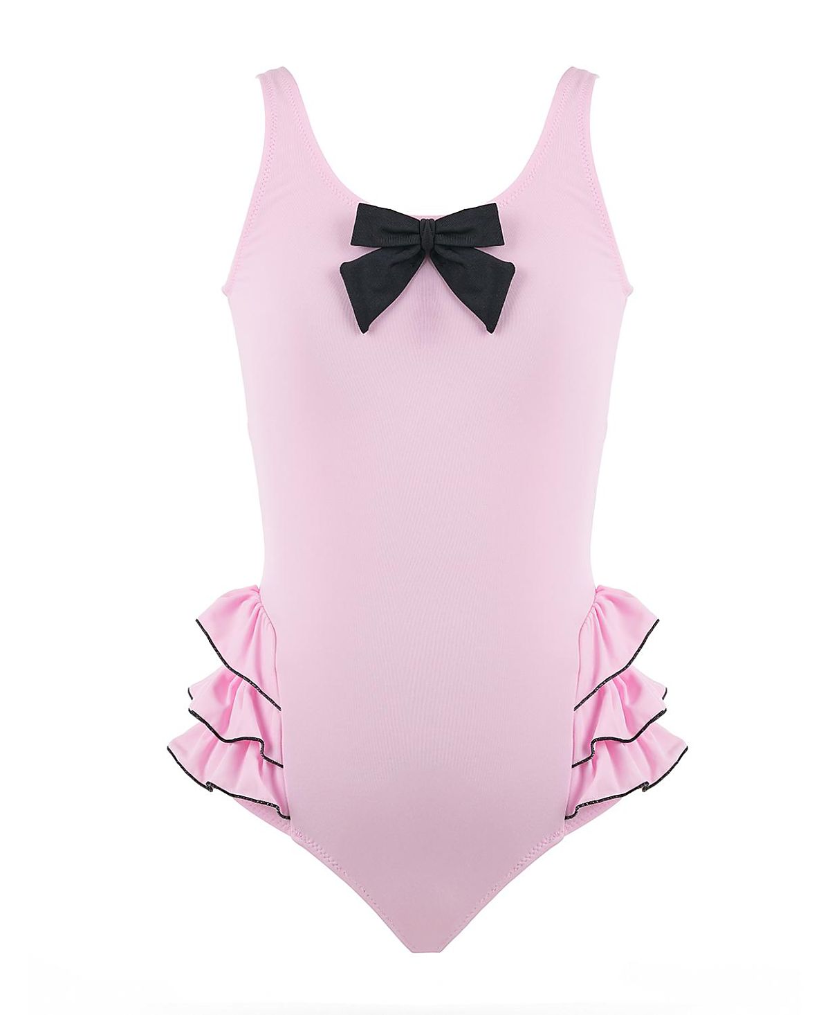 Nessi Byrd Girls' Scoop-Neck Bow AppliquA Triple-Tiered Ruffle One-Piece Swimsuit- Little Kid, Big Kid