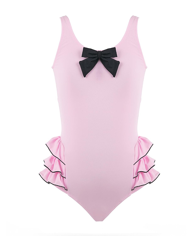 Nessi Byrd Girls' Scoop-Neck Bow AppliquA Triple-Tiered Ruffle One-Piece Swimsuit- Little Kid, Big Kid