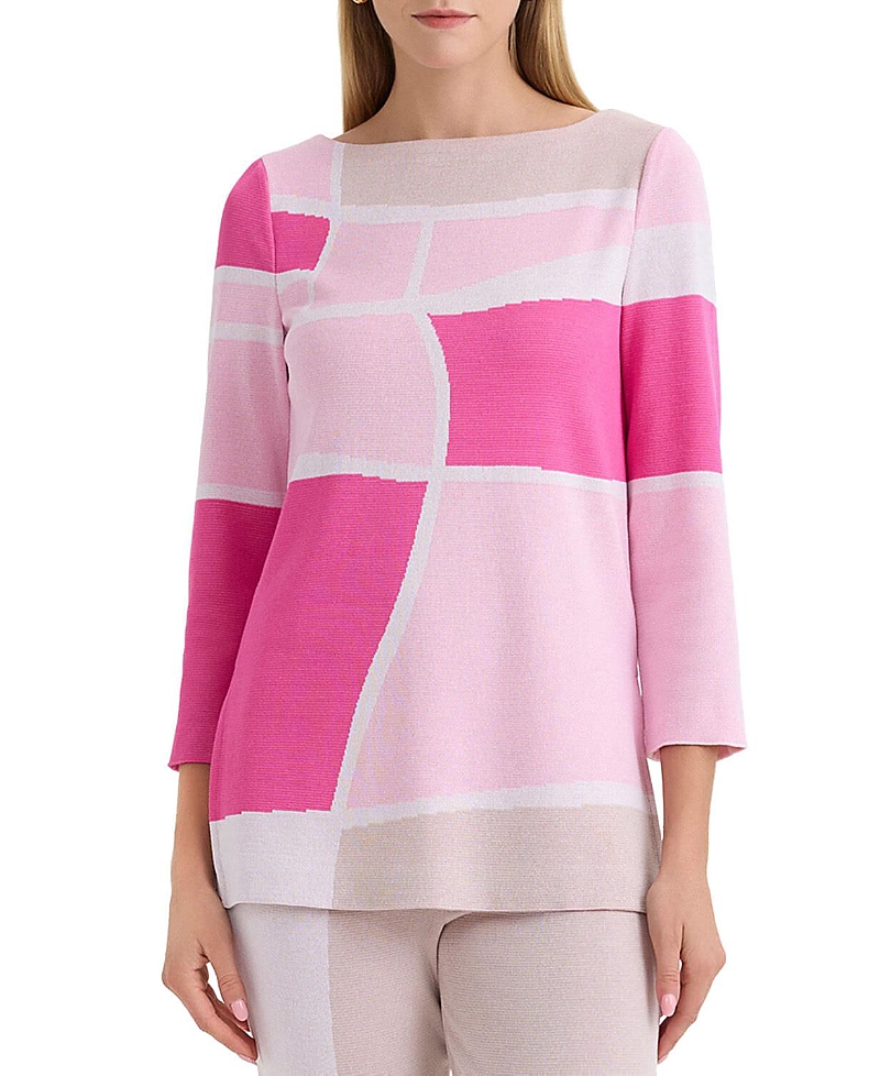 Ming Wang Colorblock Jacquard Soft Knit Tunic
