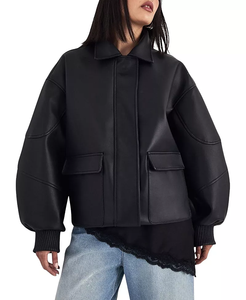 Nasty Gal Longline Faux Leather Bomber Jacket