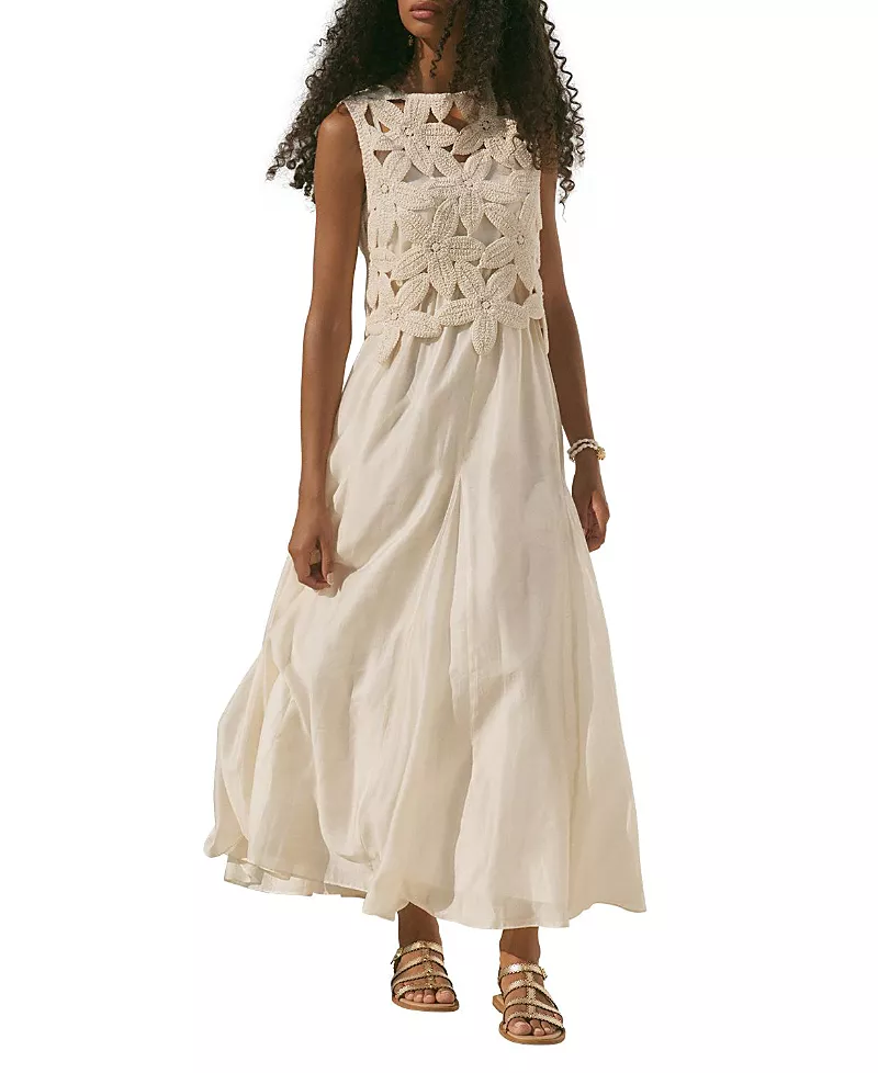Mint Velvet Women's Cotton Blend Sleeveless Crochet Maxi Dress