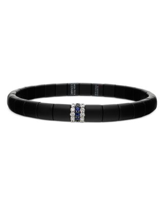 18K White Gold & Black Ceramic Diamond & Blue Sapphire Beaded Bracelet