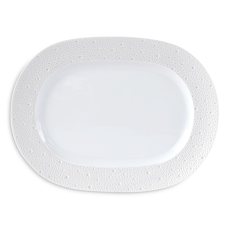 Bernardaud Ecume Perle Oval Platter 12 In White/pearl