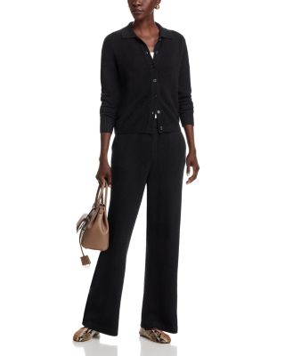 Button Front Polo Cashmere Cardigan Sweater & Pull On Wide Leg Cashmere Pants - Exclusive