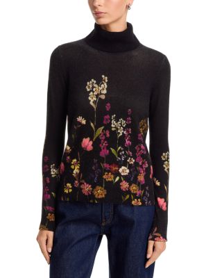 Floral Print Turtleneck Cashmere Sweater, Exclusive 