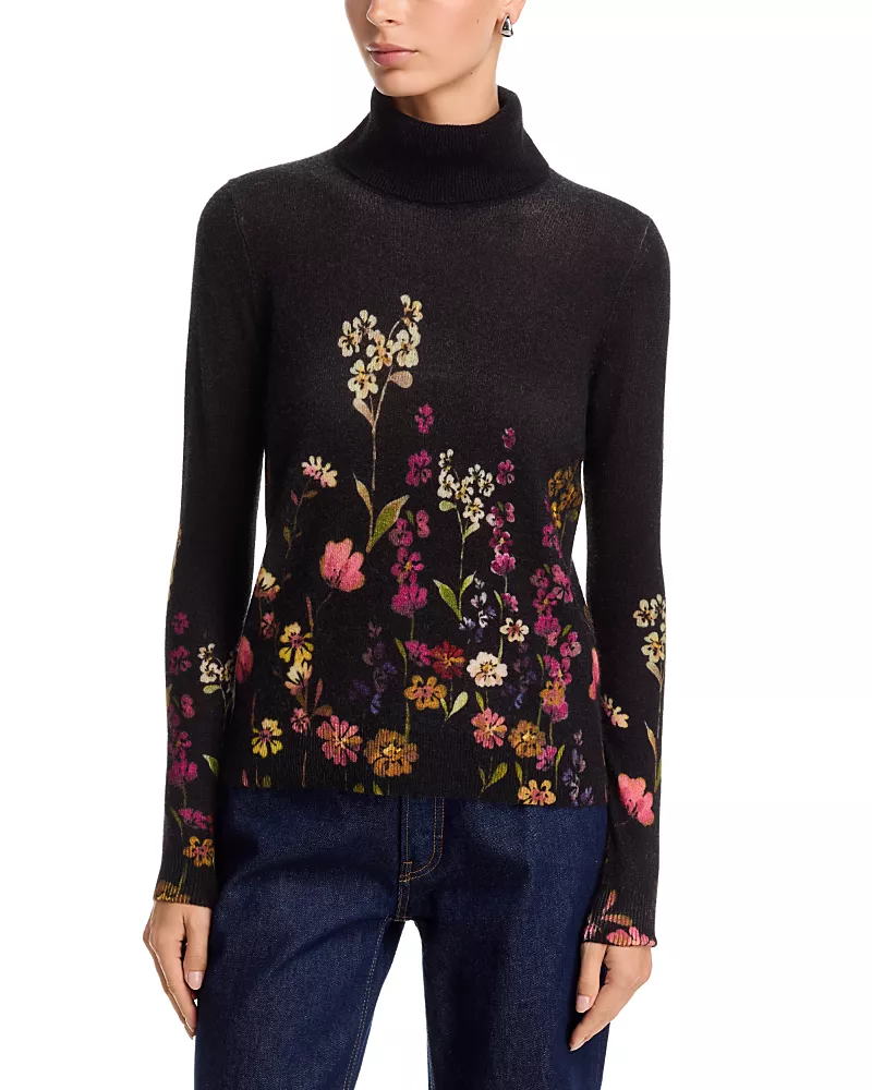 C by Bloomingdale's Cashmere Floral Print Turtleneck Cashmere Sweater, Exclusive
