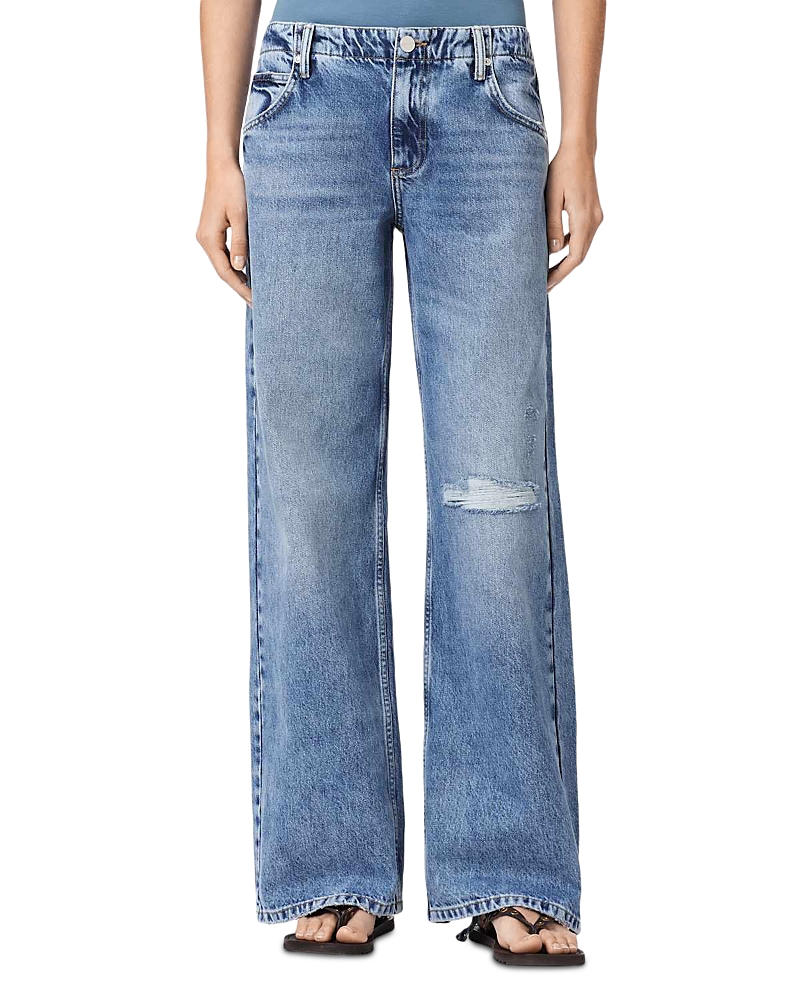 Allsaints Tia Low Rise Wide Leg Jeans in Destroy Indigo