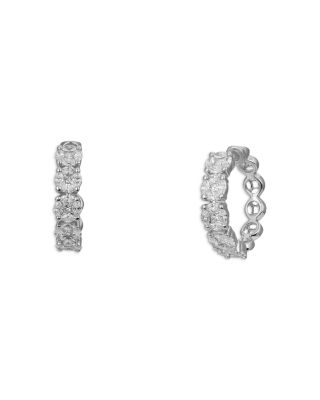 18K White Gold Diamond Flower Huggie Hoop Earrings, 1.22 tcw
