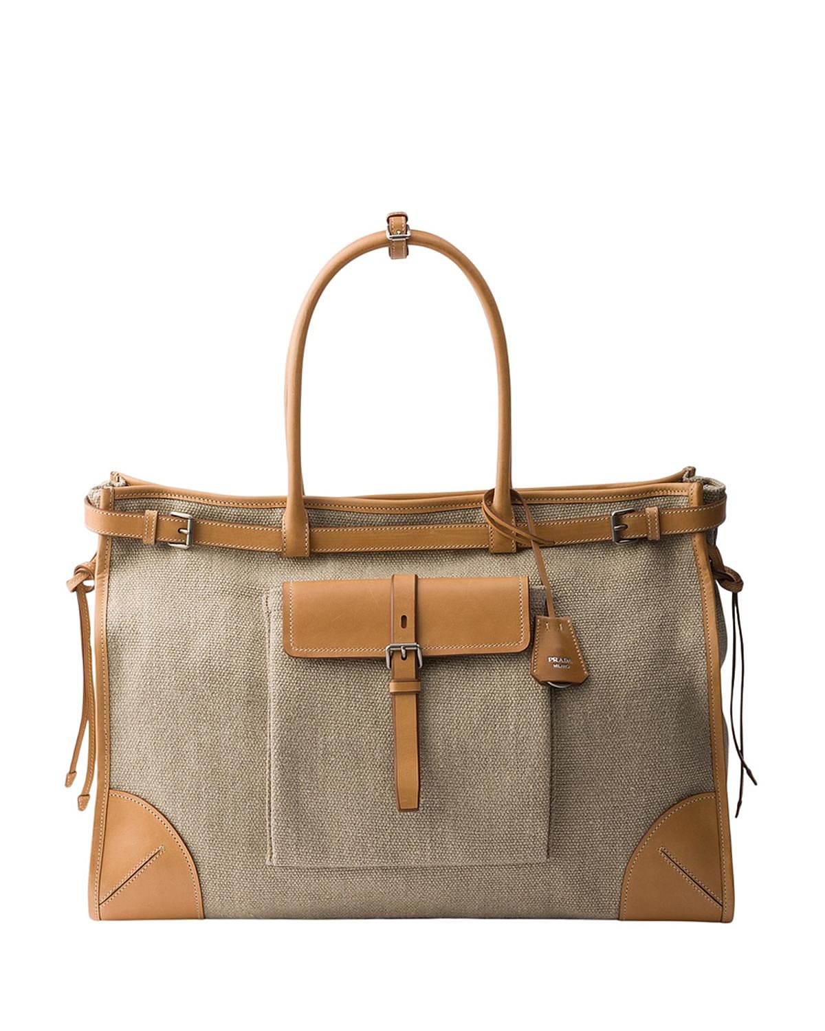 Prada Bonnie Linen And Leather Tote Bag