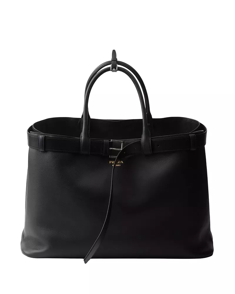 Prada Buckle Leather Bag With Belt
