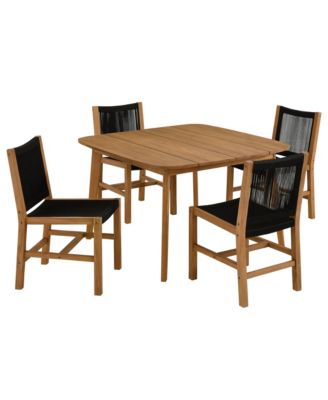  Vienna Outdoor Patio Teak and Rope Dining Set with Armless Chairs, Set of 5