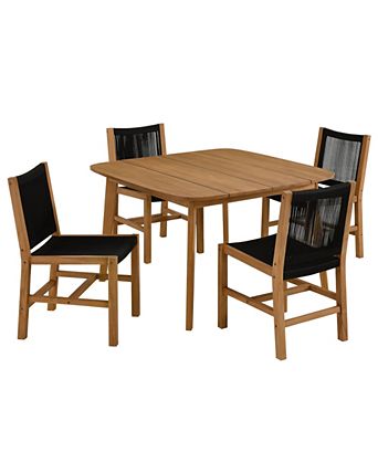 Vienna Outdoor Patio Teak and Rope Dining Set with Armless Chairs, Set of 5