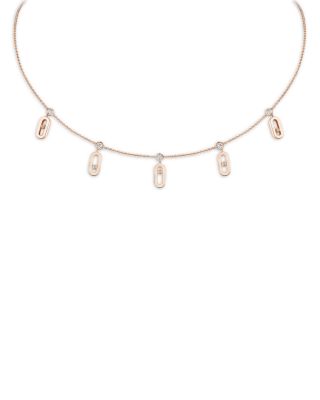 18K Gold Move Uno Diamond Drop Pendant Adjustable Choker Necklace, 0.20 tcw
