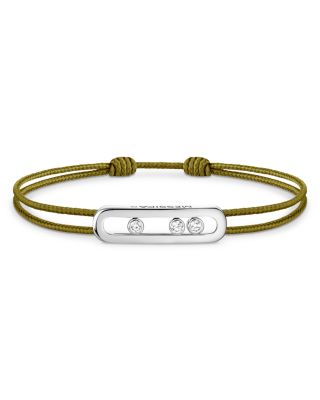 18K White Gold Messika Cares Diamond Khaki Cord Slider Bracelet, 0.09 tcw