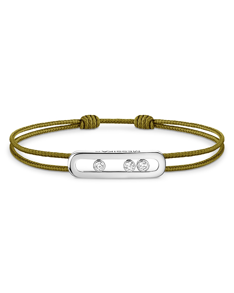 Messika 18K White Gold Messika Cares Diamond Khaki Cord Slider Bracelet, 0.09 tcw