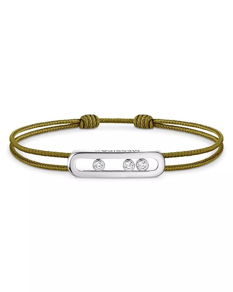 Messika 18K White Gold Messika Cares Diamond Khaki Cord Slider Bracelet, 0.09 tcw